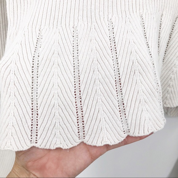 Kimchi Blue Crop Sweater Ivory Eyelet Ruffle Hem M - Picture 8 of 12